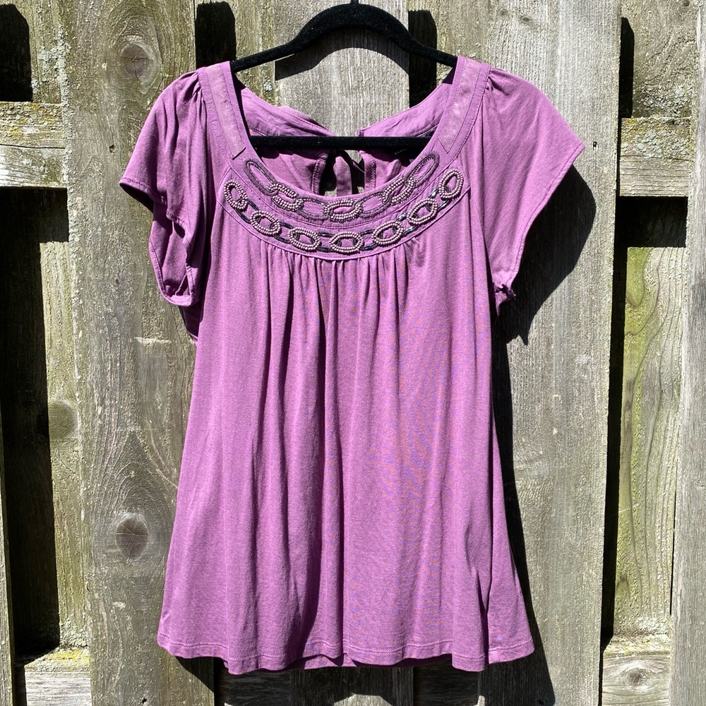 Purple flowy top with beaded neckline